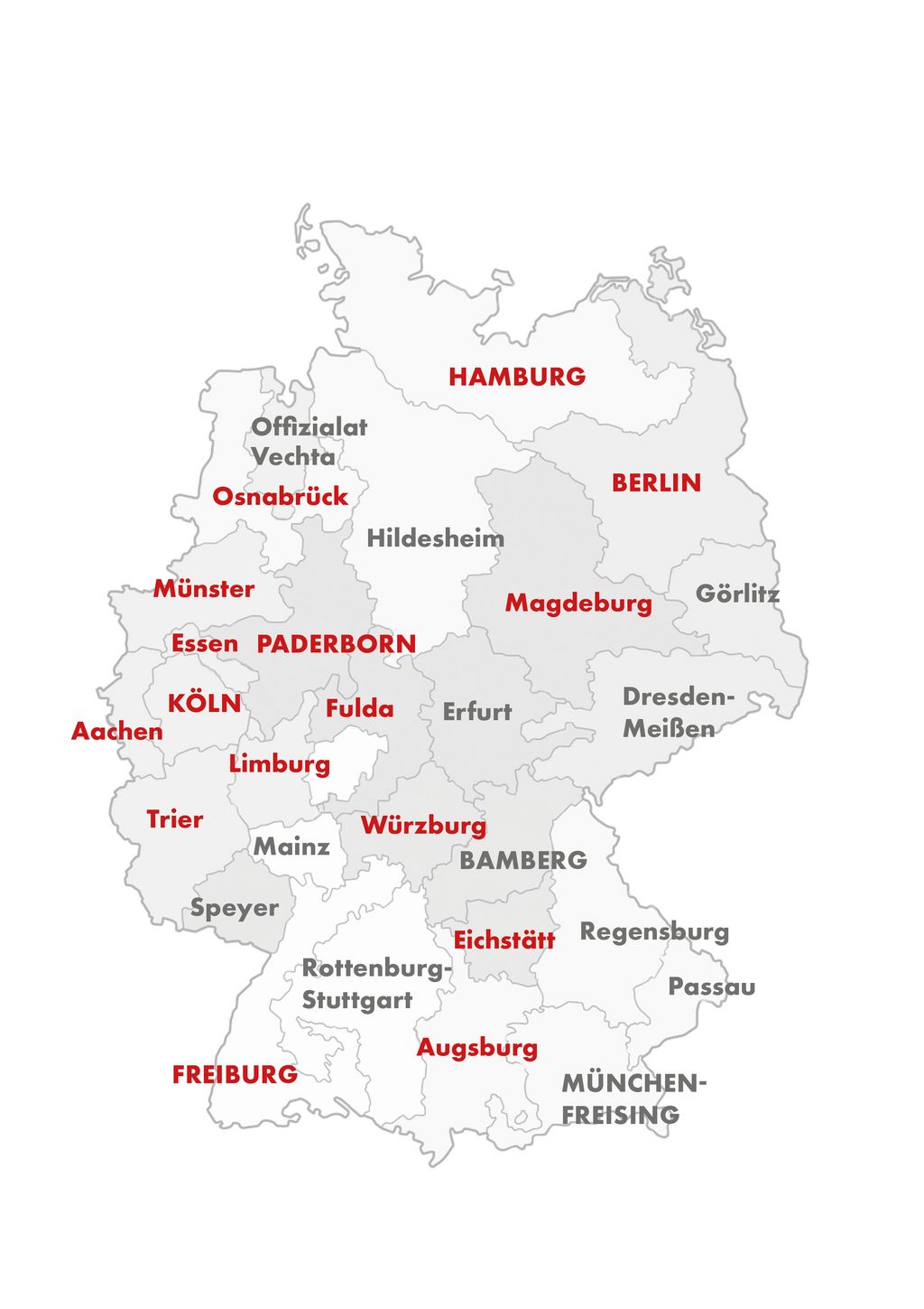 Karte zu den Bistümern in Deutschland